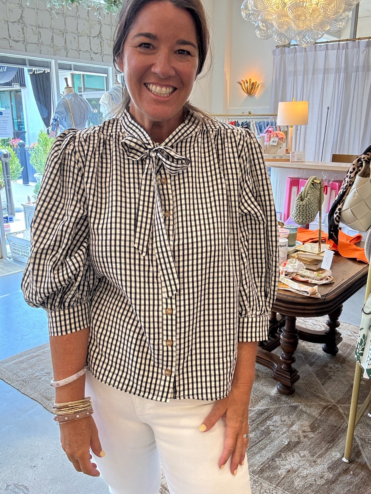 Nora Gingham Blouse | Black