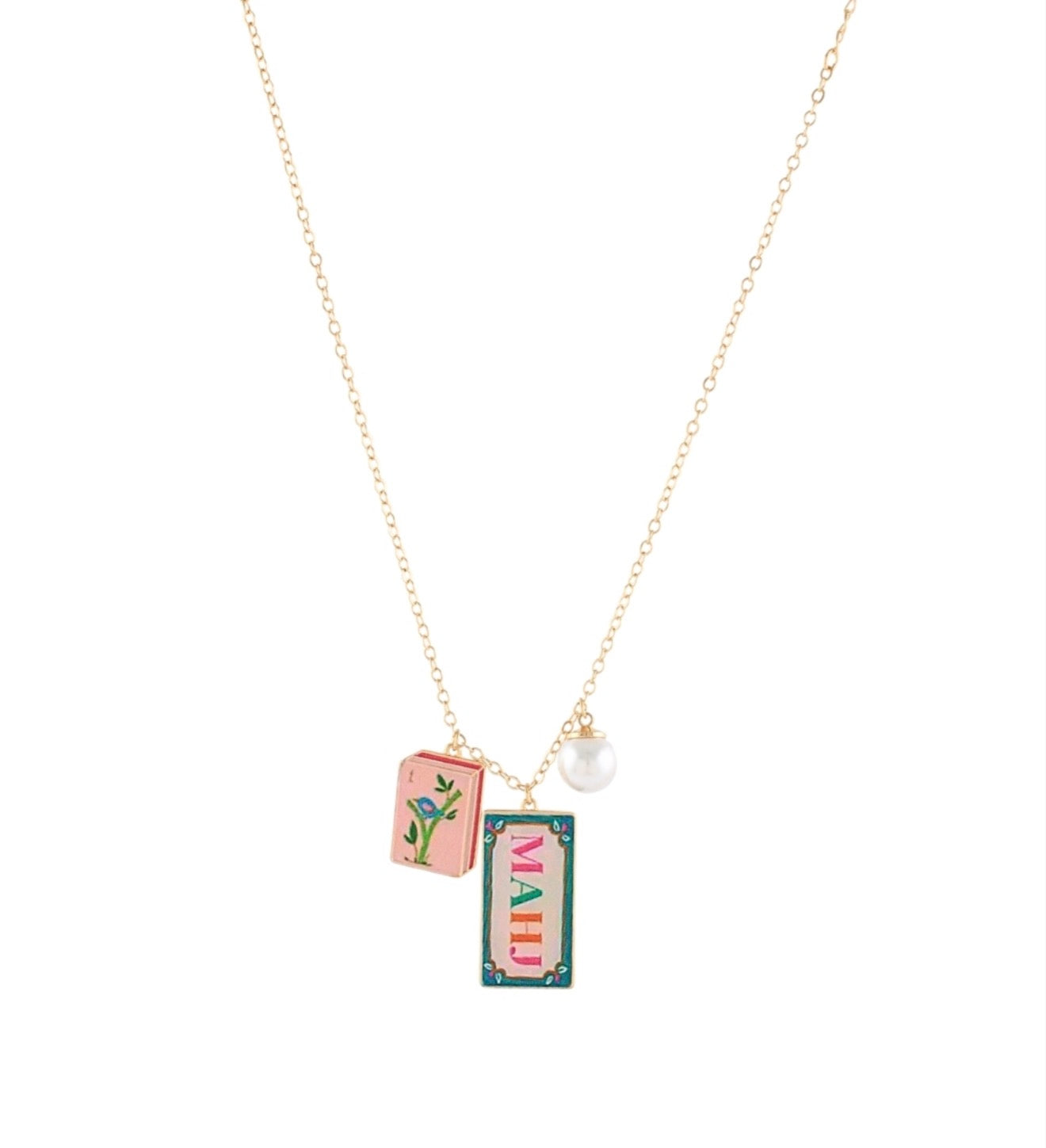 Mahjong Charm & Pearl Necklace