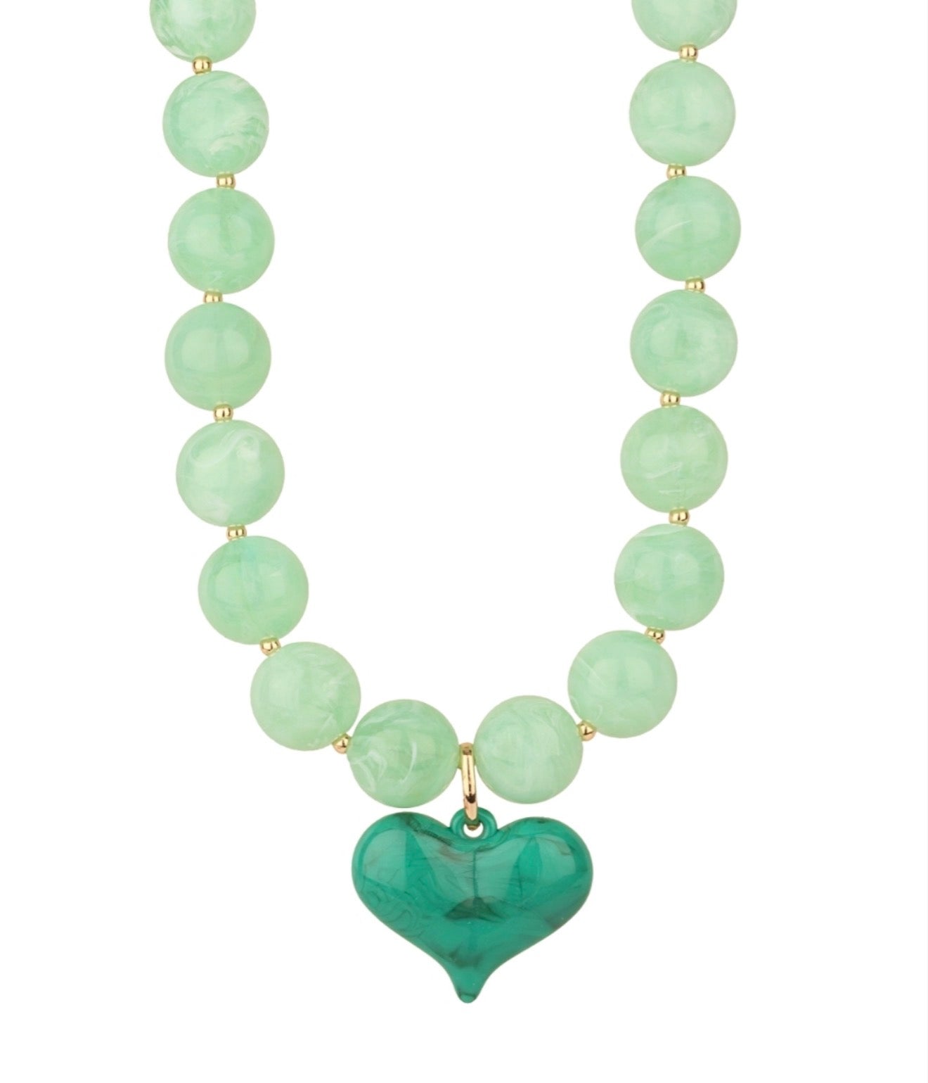 Puffy Heart & Marble Ball Necklace | Mint & Green