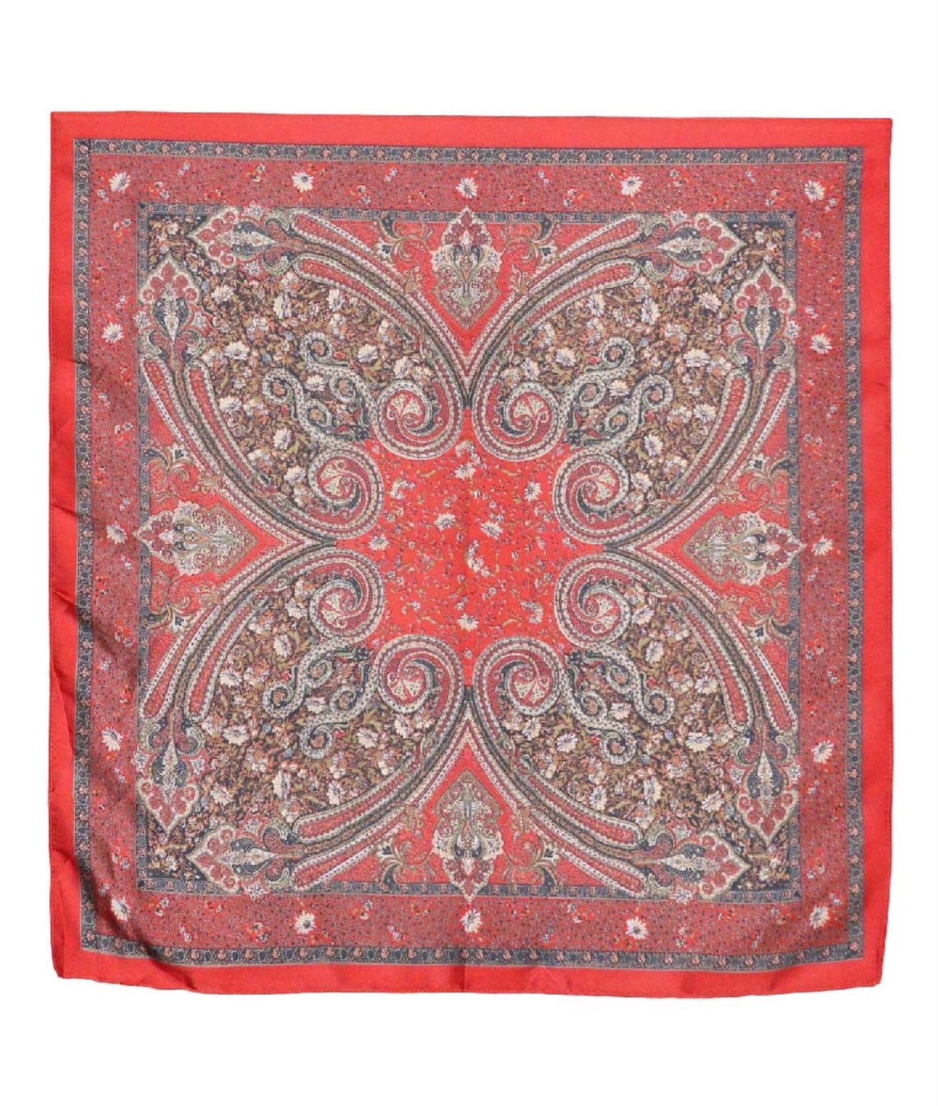 Paisley & Flower Printed Silky Bandana Scarf | Red