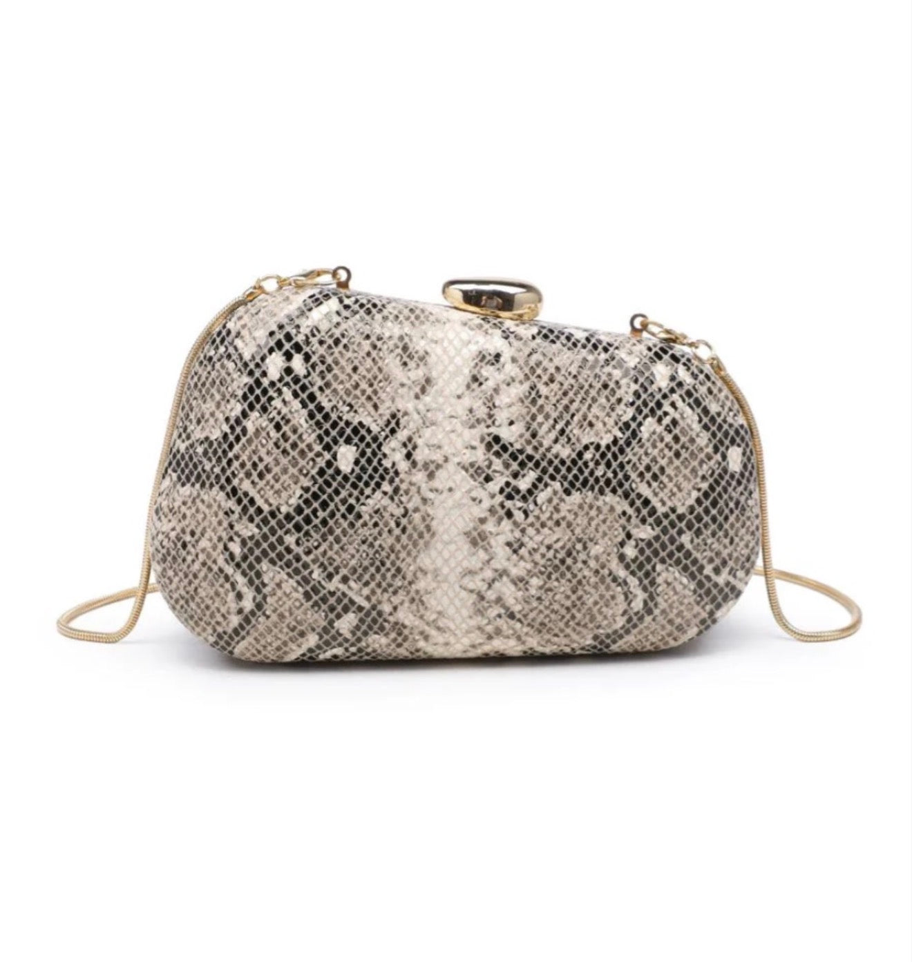 Python Print Hard Case Clutch | Beige Multi