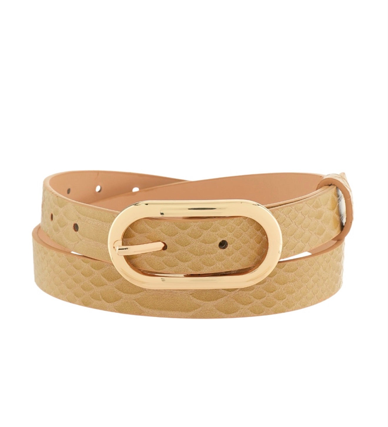 Croc Print Thin Belt | Khaki