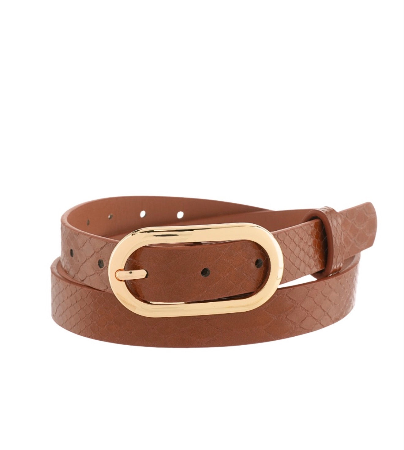 Croc Print Thin Belt | Brown