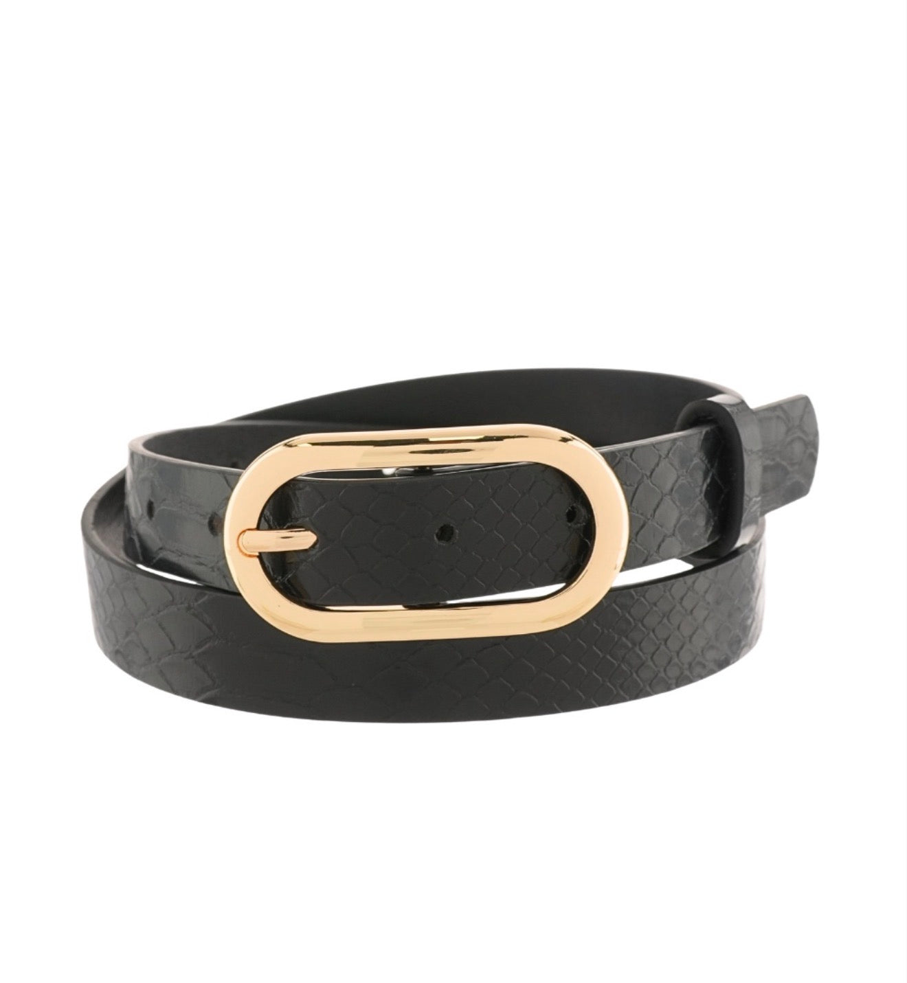 Croc Print Thin Belt | Black