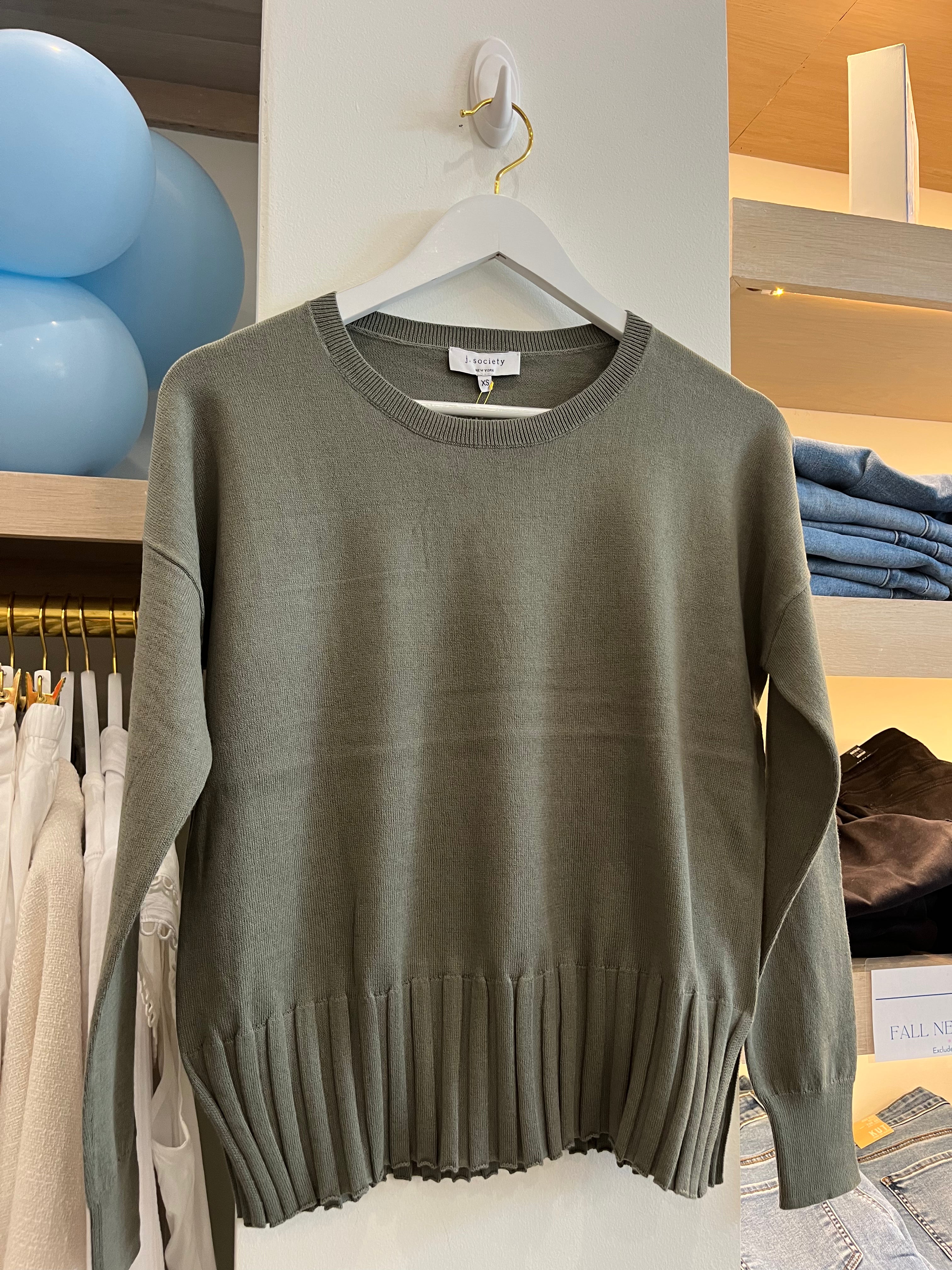 Ribbed Hem Crewneck I Olive