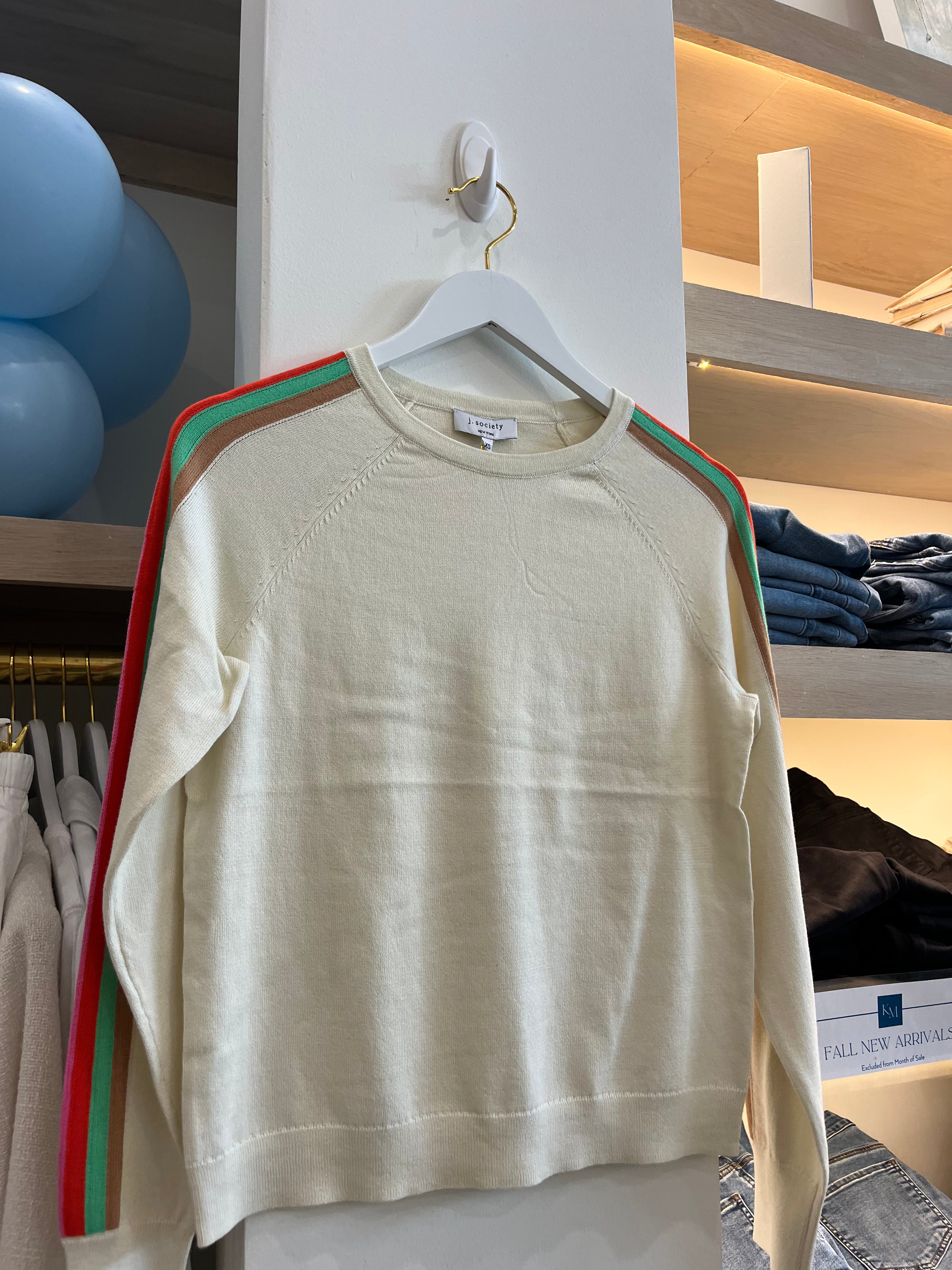Side Stripe Crewneck I Cream