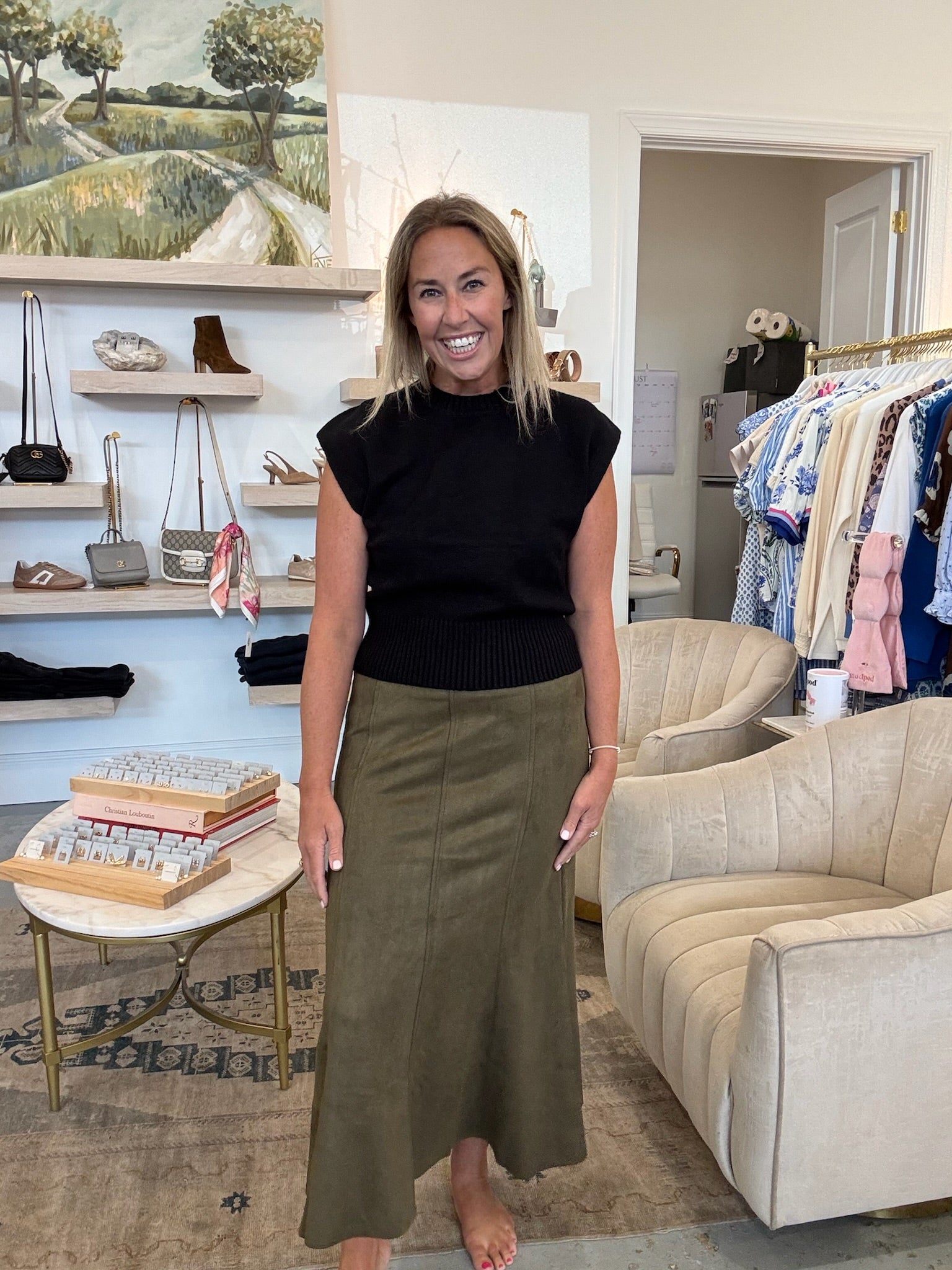 Jade Suede Skirt | Olive