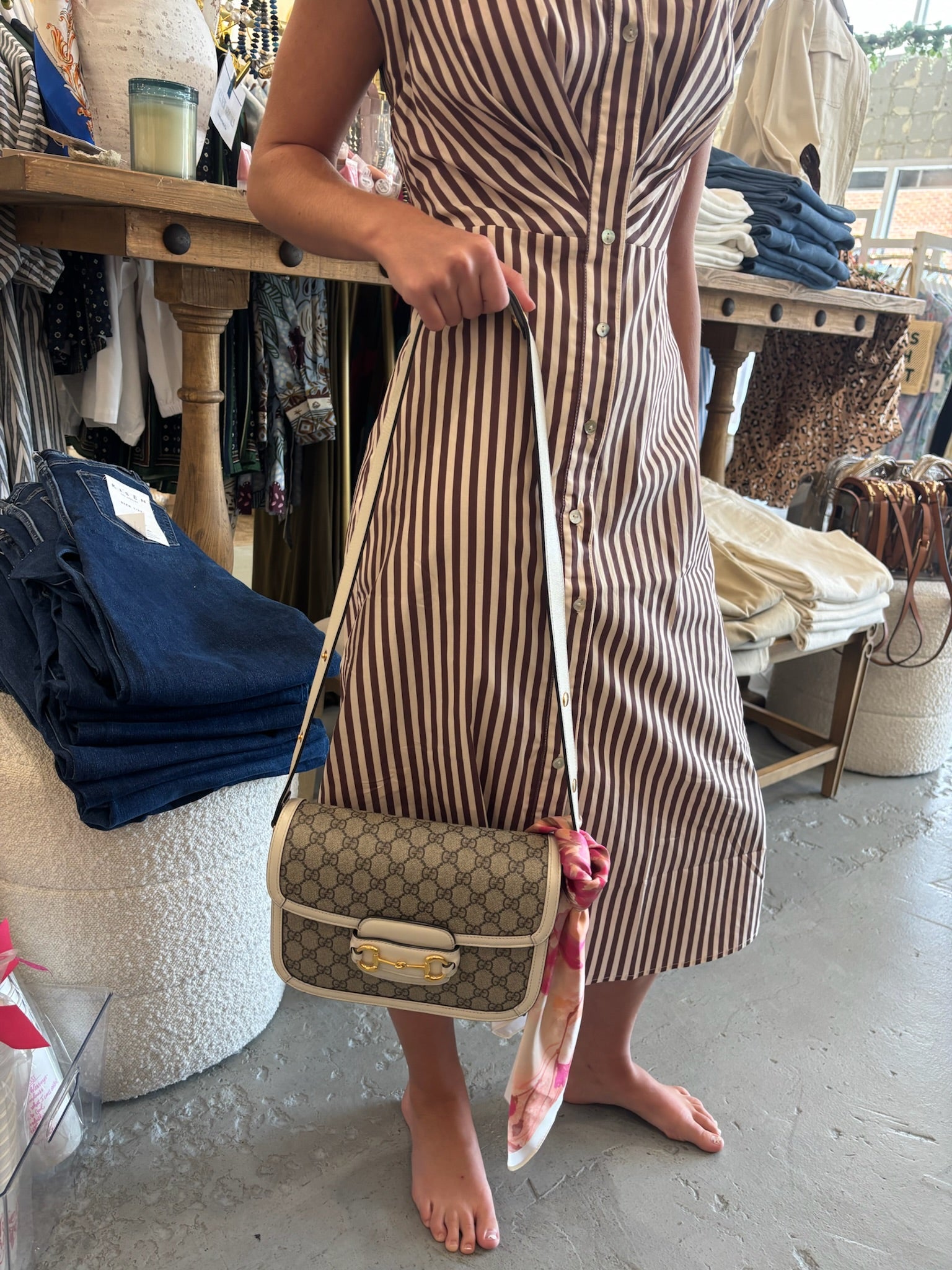 Gucci Gg Supreme Canvas Horsebit 1955 Medium Shoulder Bag, Beige White