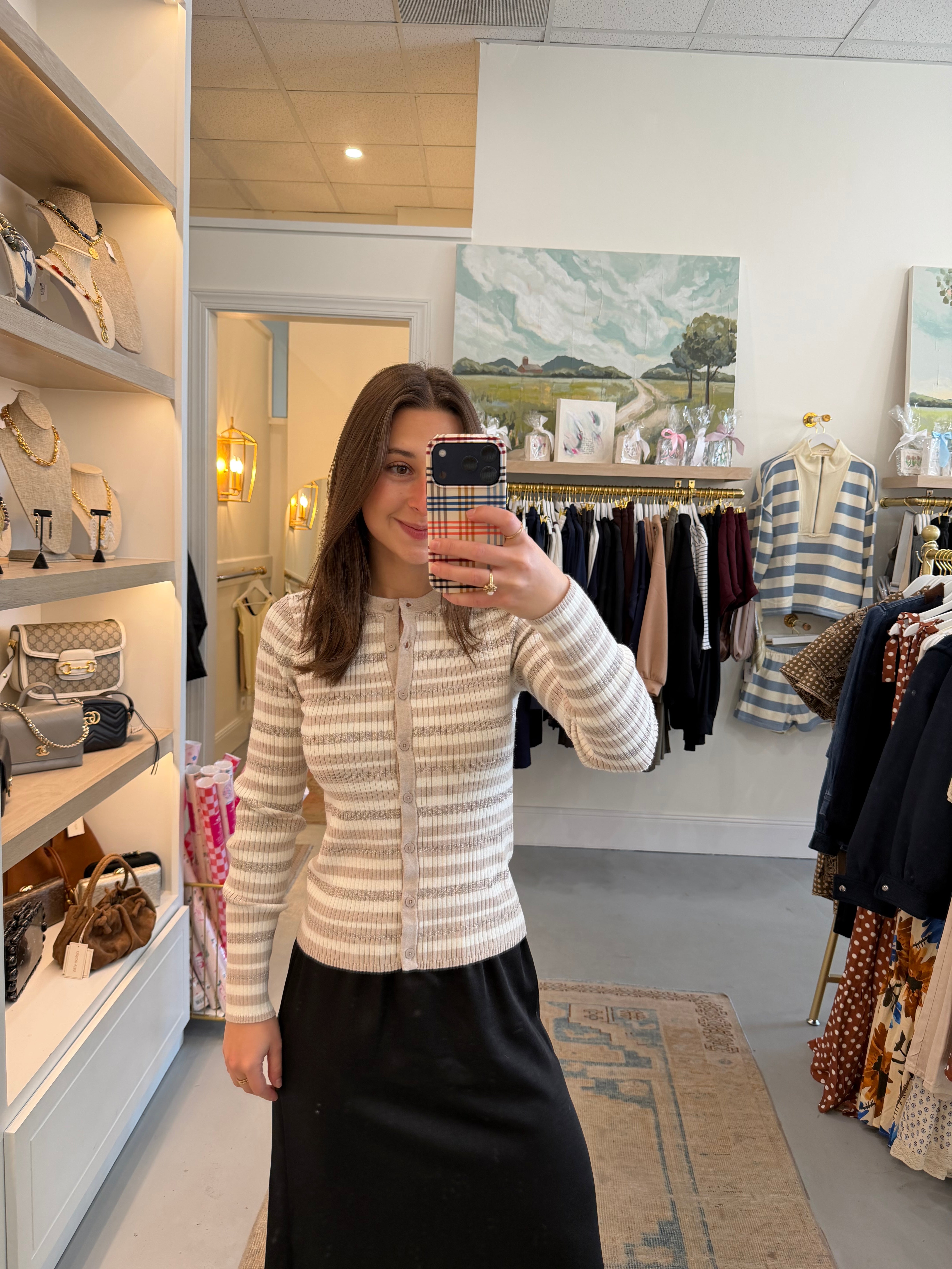 Metallic Stripe Cardigan | Taupe