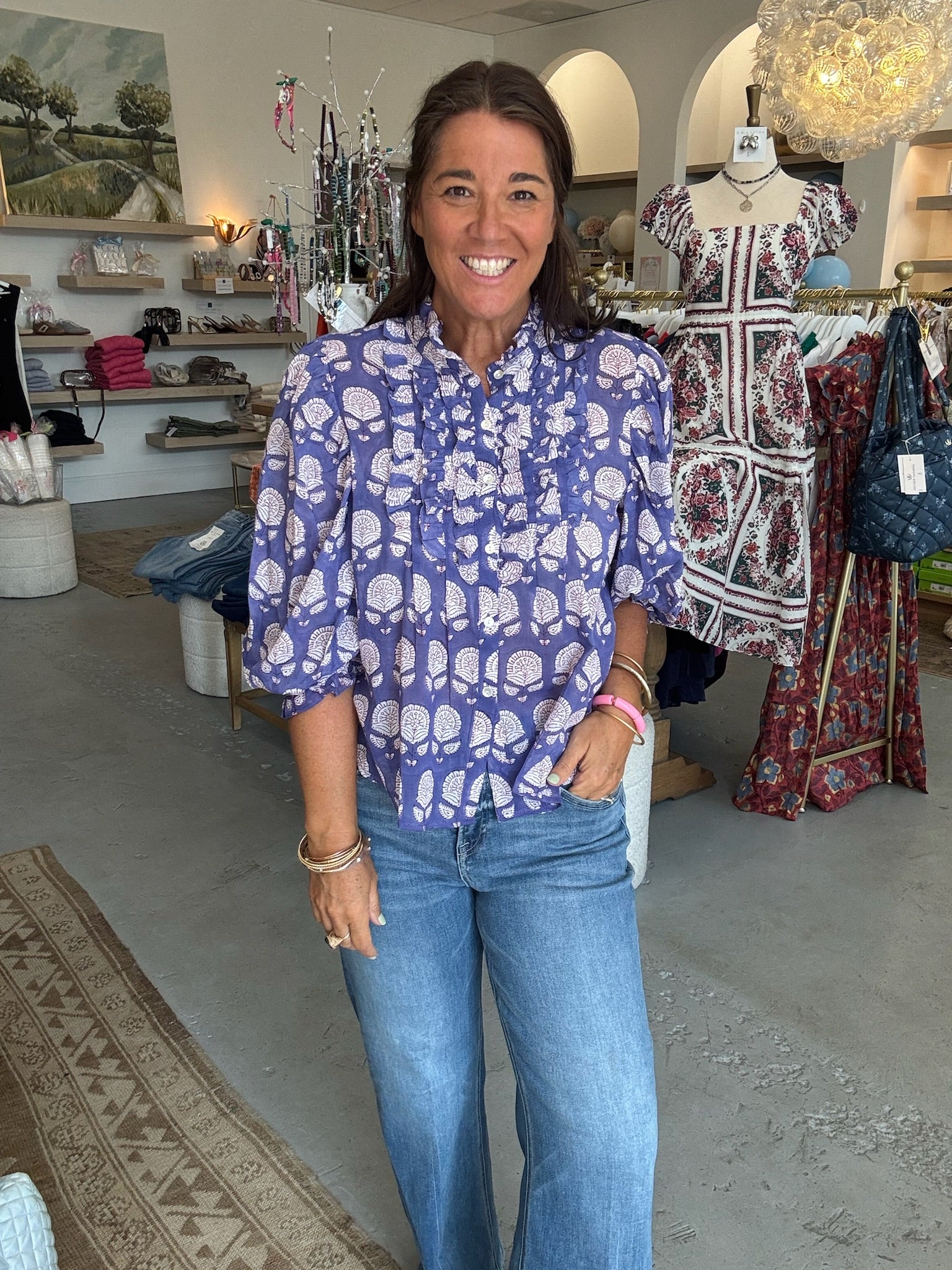 Ruffle Front Blouse I Trento Cobalt