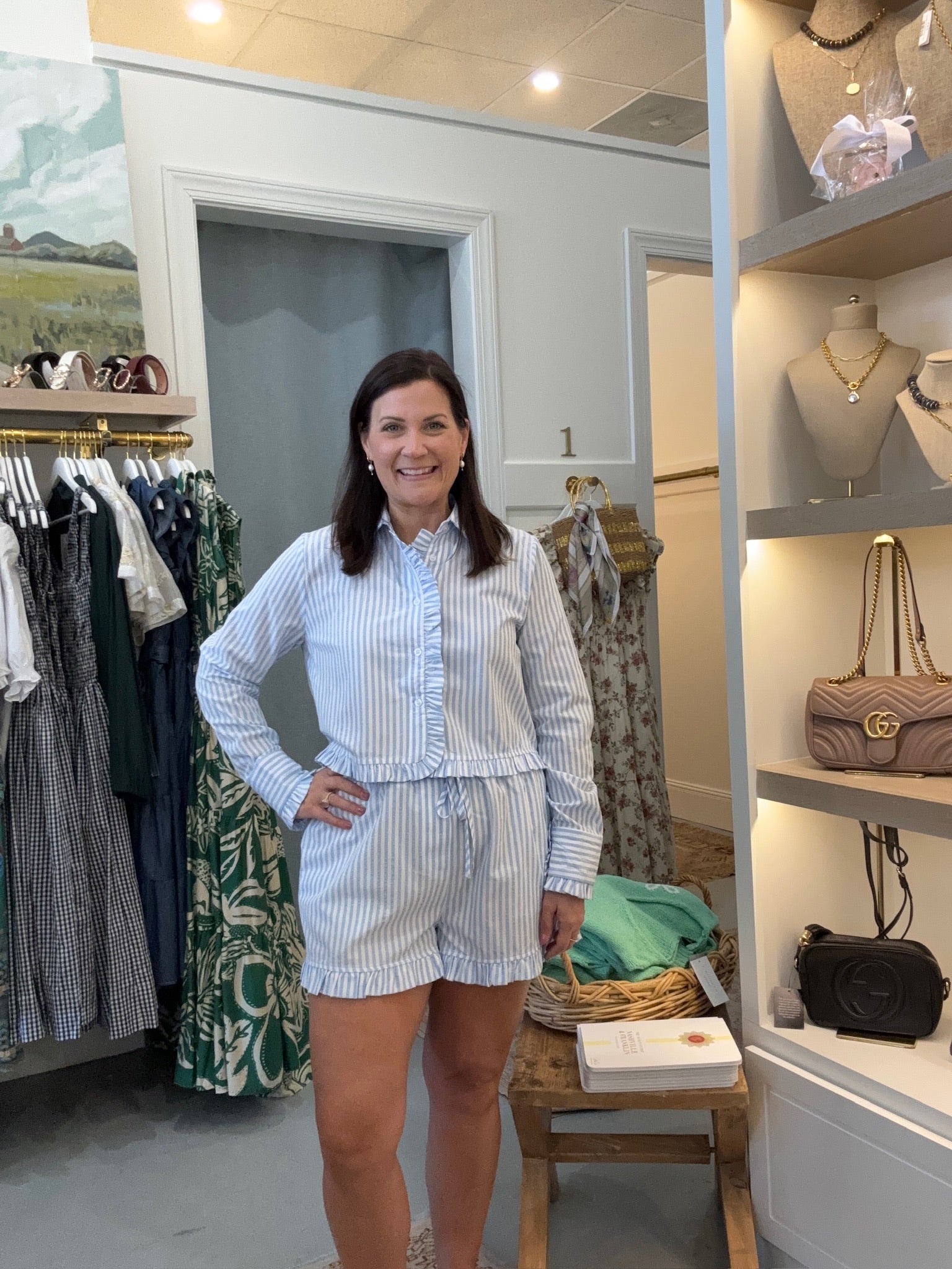 Striped Blue Ruffle Shorts