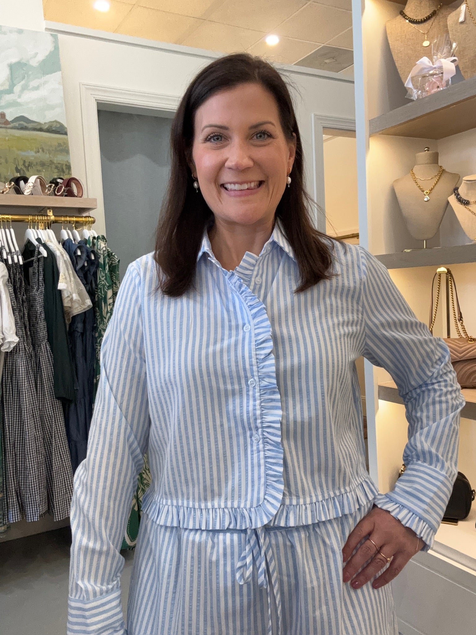 Striped Blue Ruffle Blouse