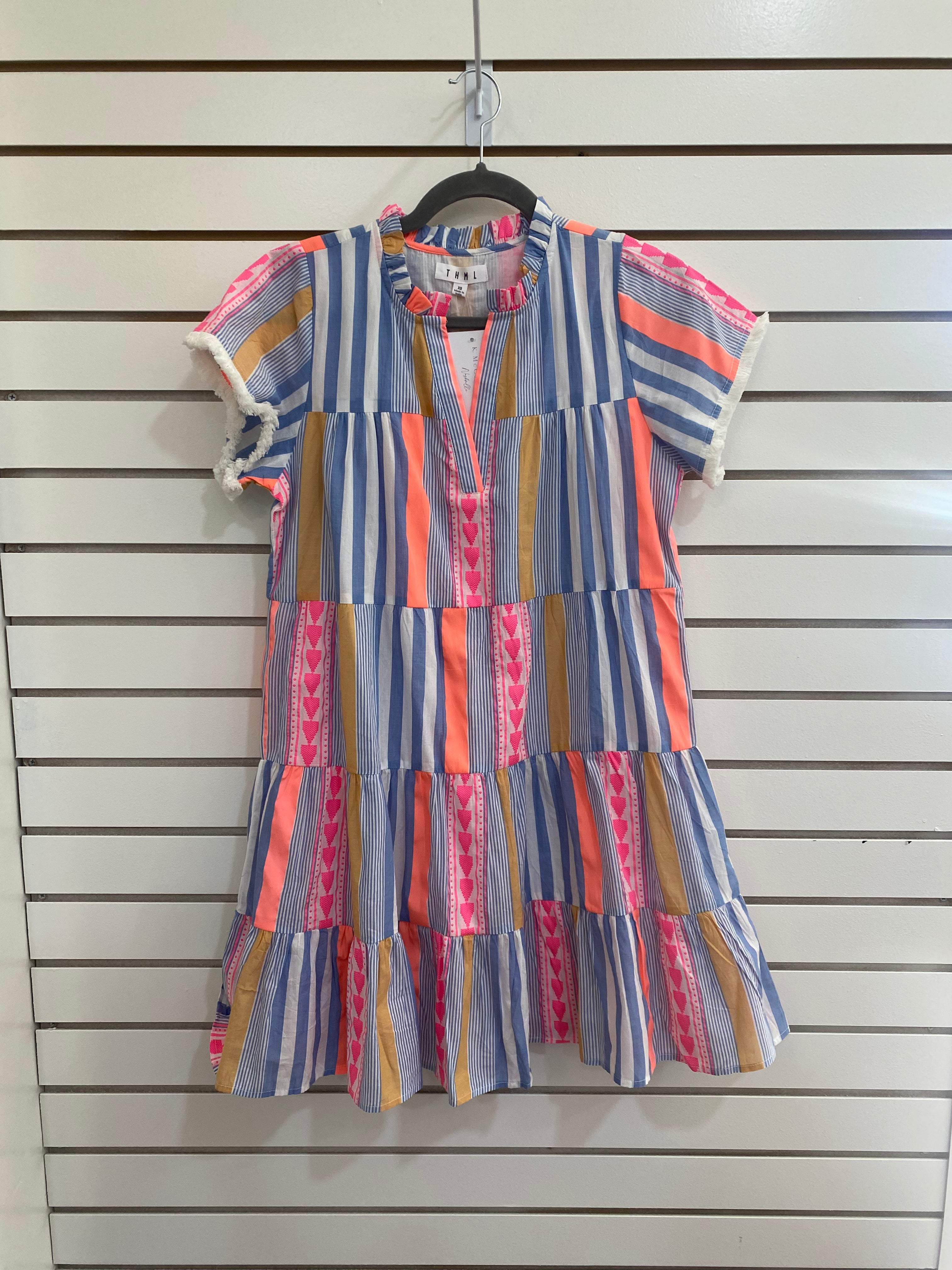V-Neck Stripe Pattern Dress