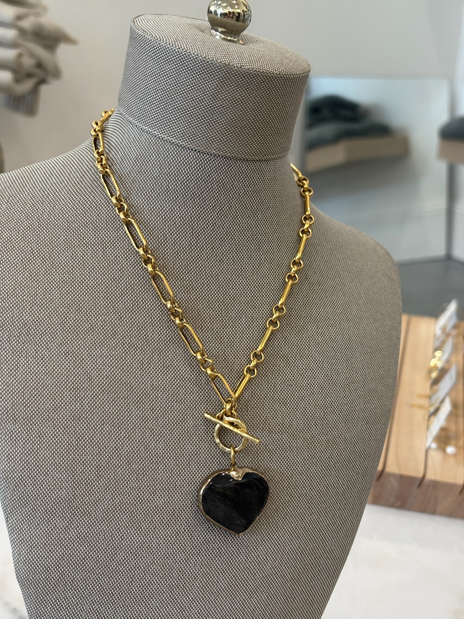 Dark Puffy Heart on Link Chain