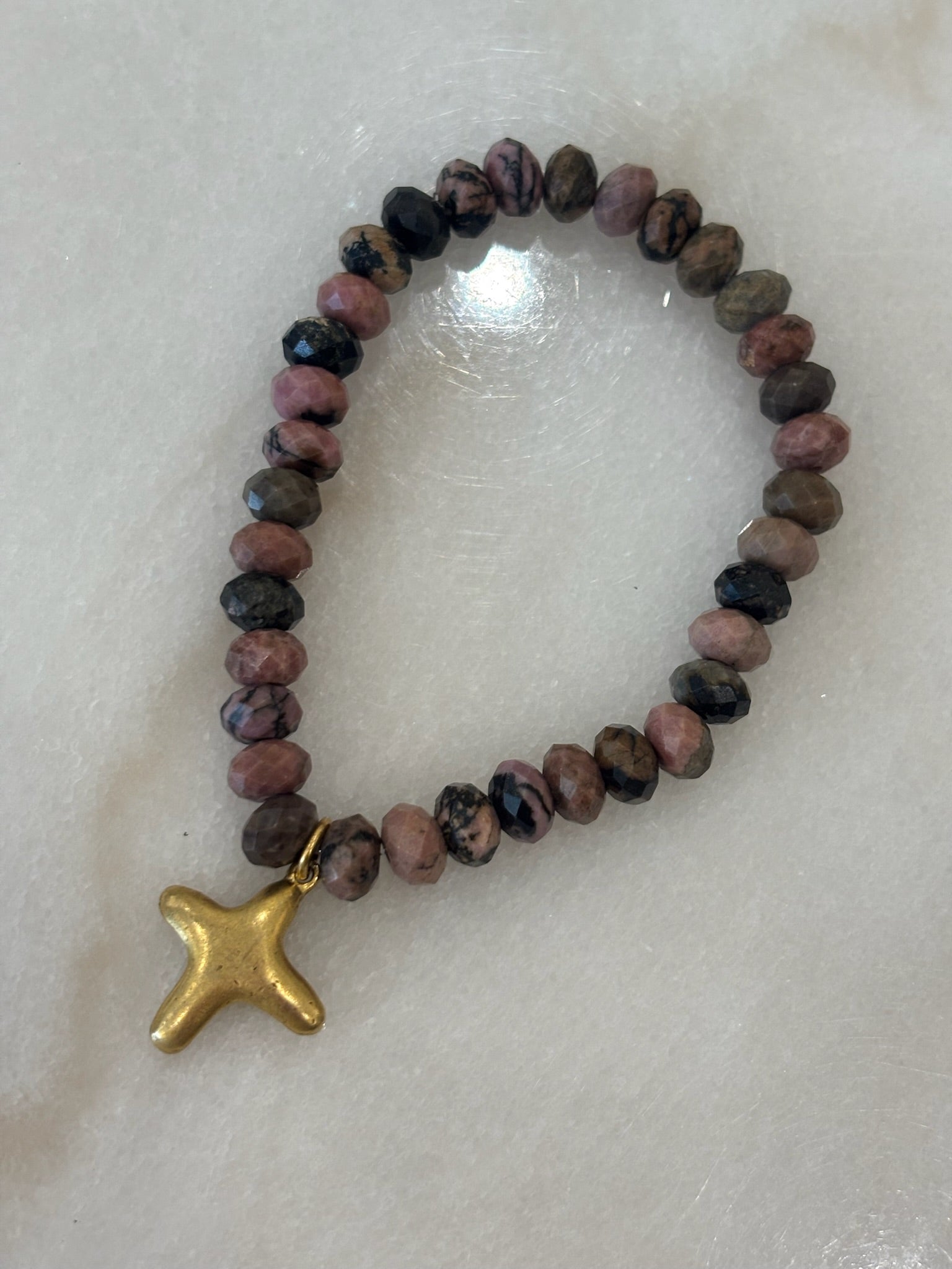 Brown Beaded Bracelet | Skinny Cross