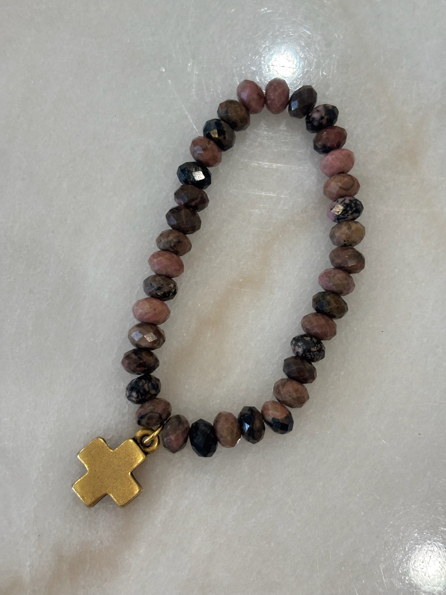 Brown Beaded Bracelet | Cross
