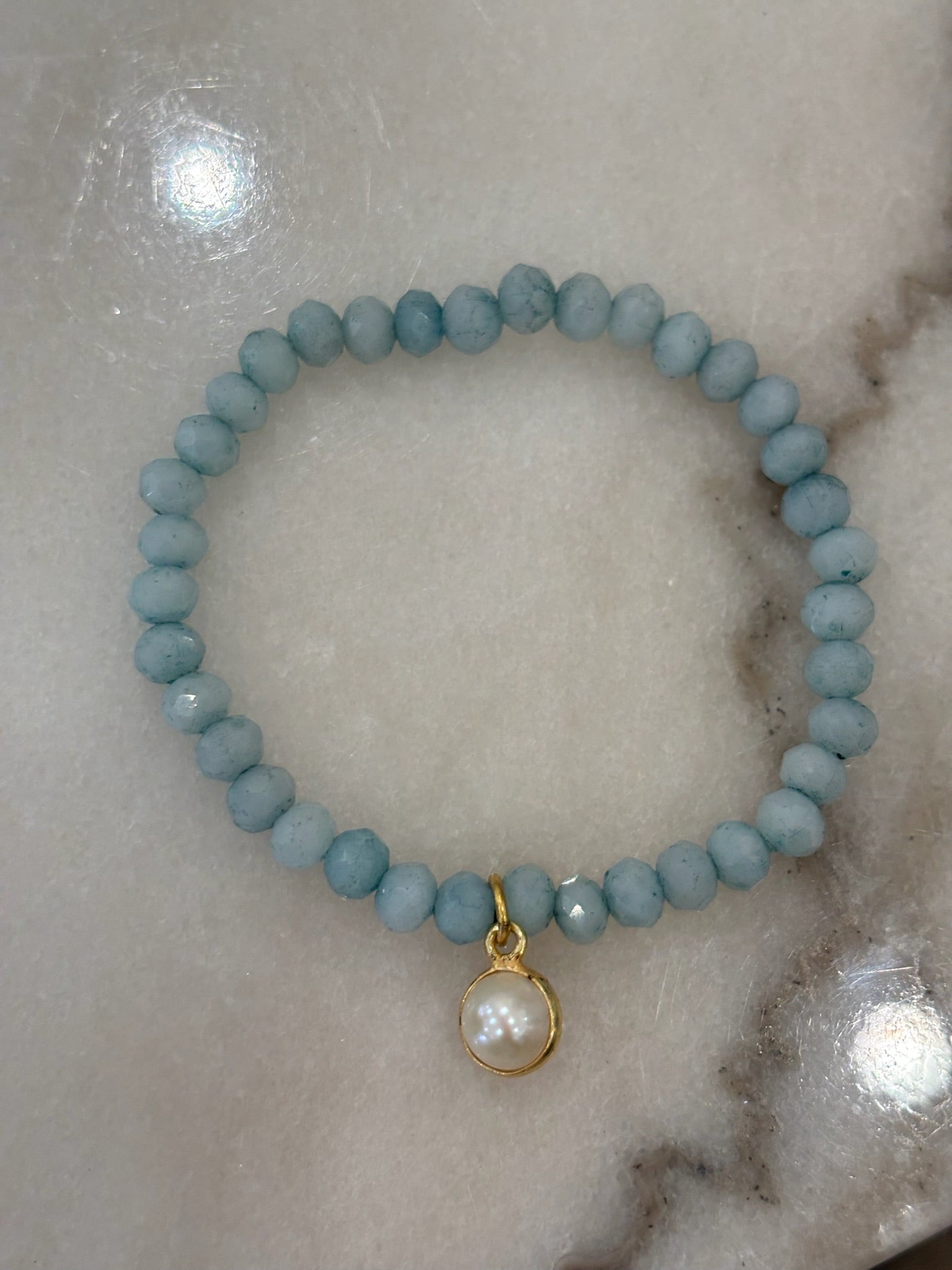 Turquoise Blue Beaded Bracelet | Pearl