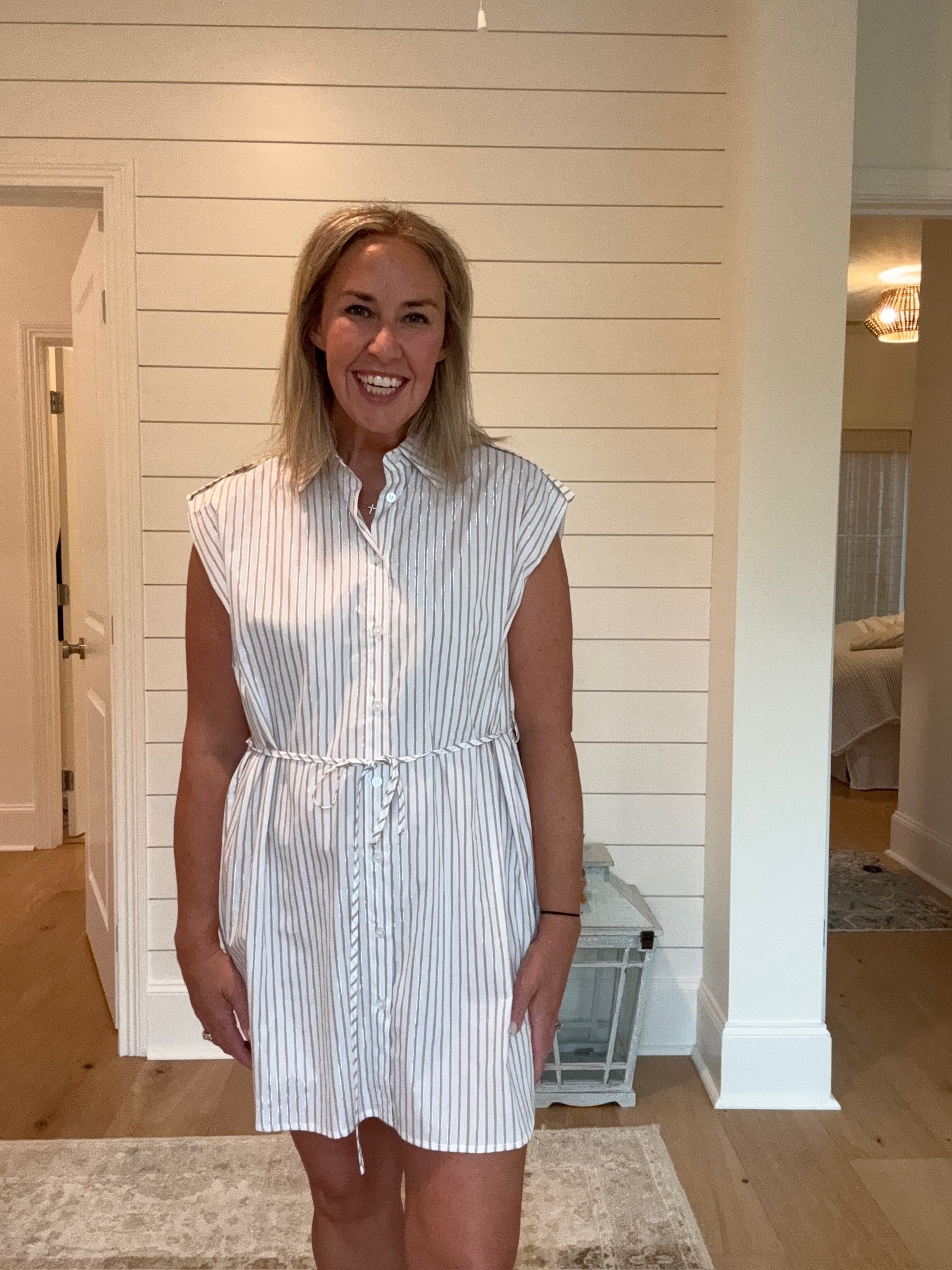 Stripe Belted Dress | Beige