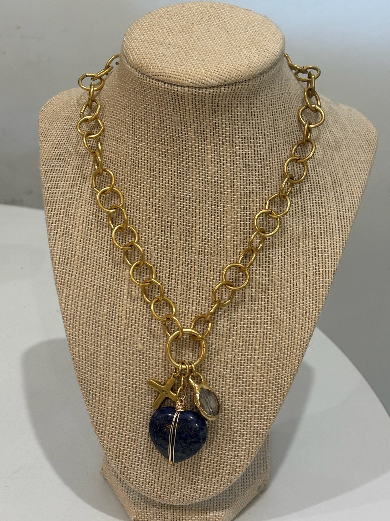 Stone Heart, Cross Pendant Necklace