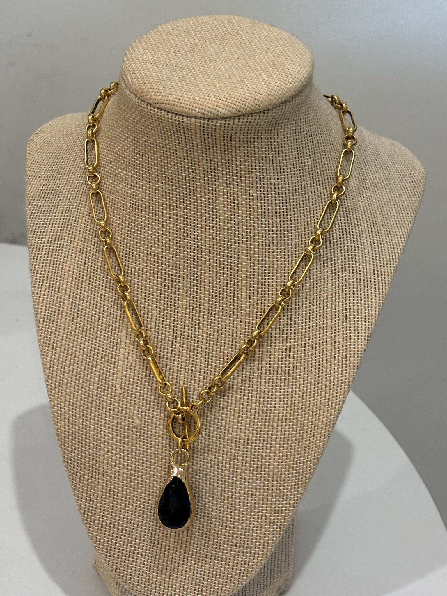 Black Teardrop Stone on Gold Chain