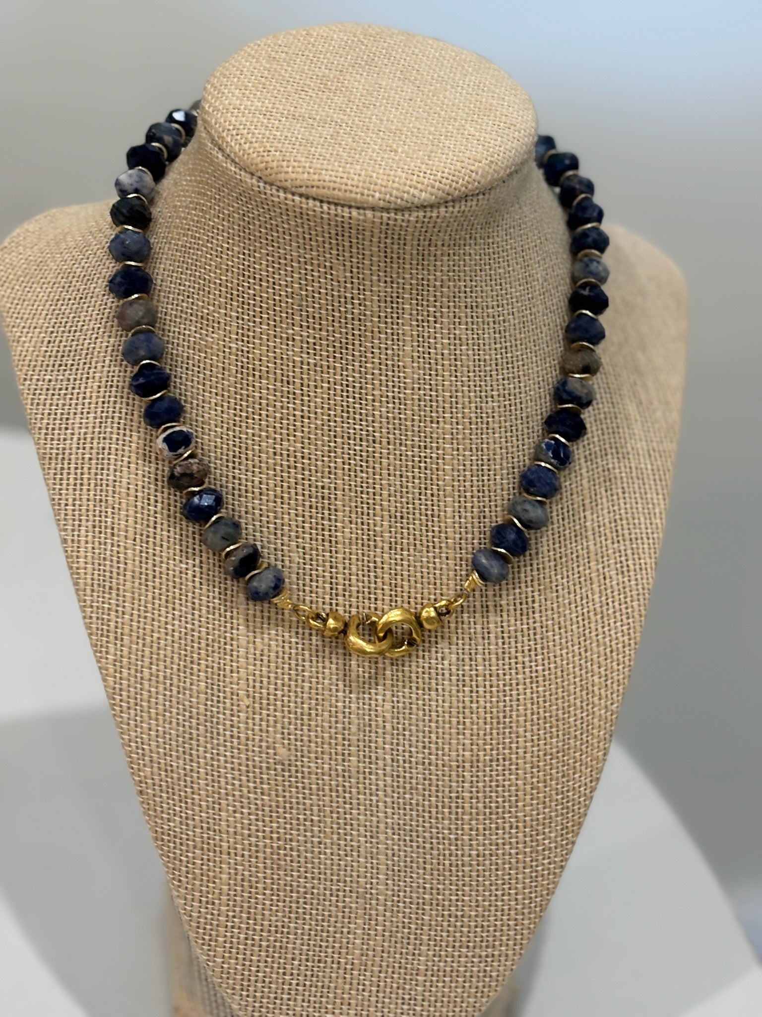 Stone Necklace | Blue, Gold Disc