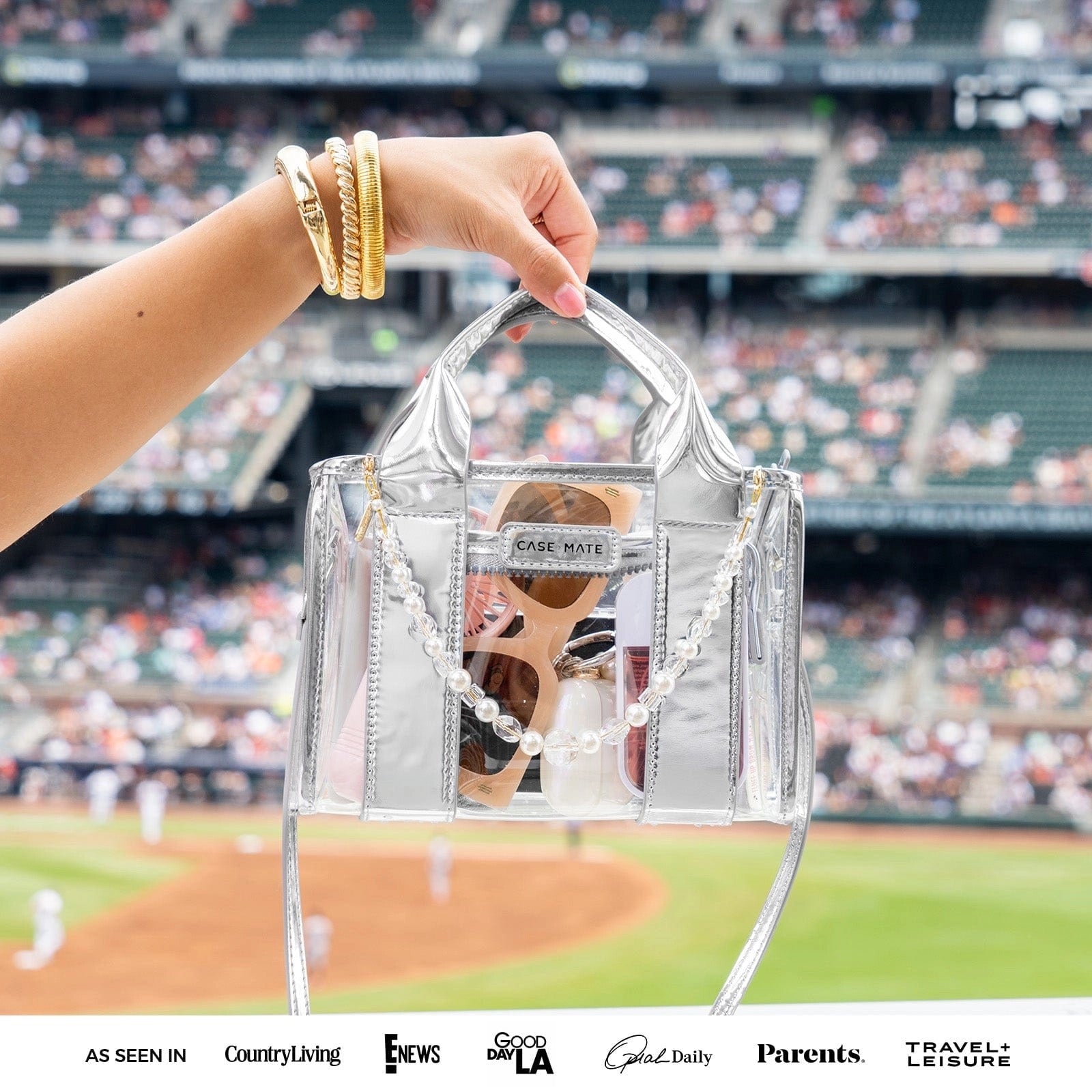 Stadium Tote with Strap | Silver Chrome