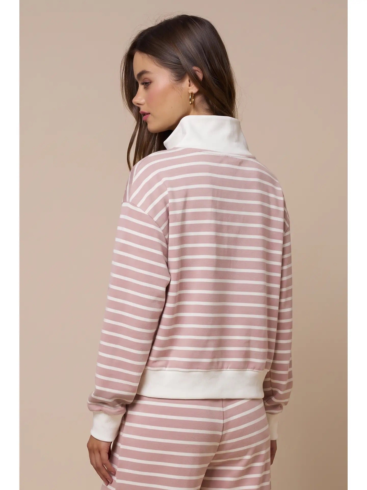 Stripe Half Zip-Up | Mauve & Ivory