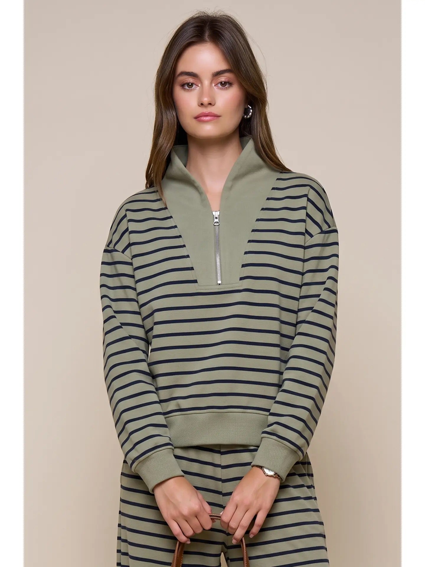 Stripe Half Zip-Up | Olive & Navy
