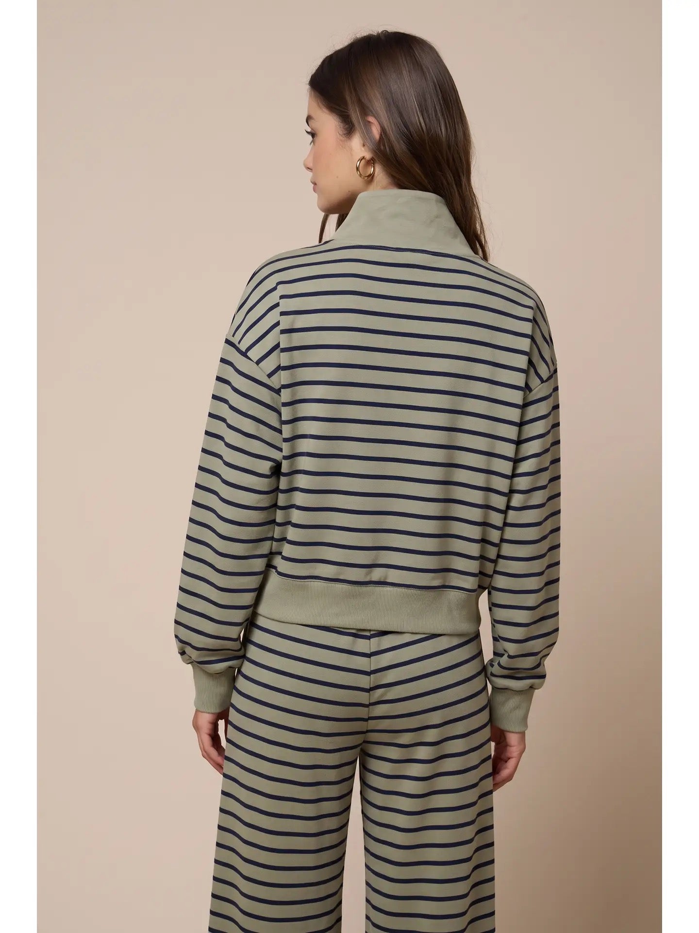 Stripe Half Zip-Up | Olive & Navy