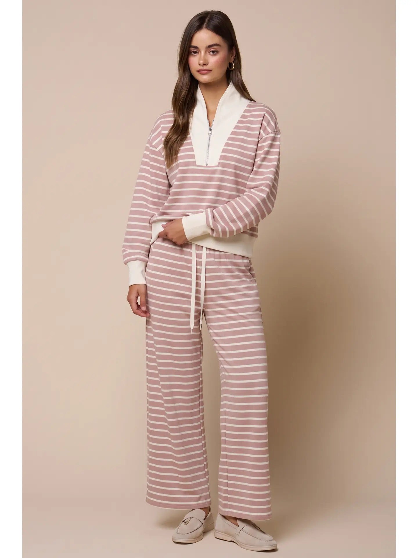 Stripe Knit Pants | Mauve & Ivory
