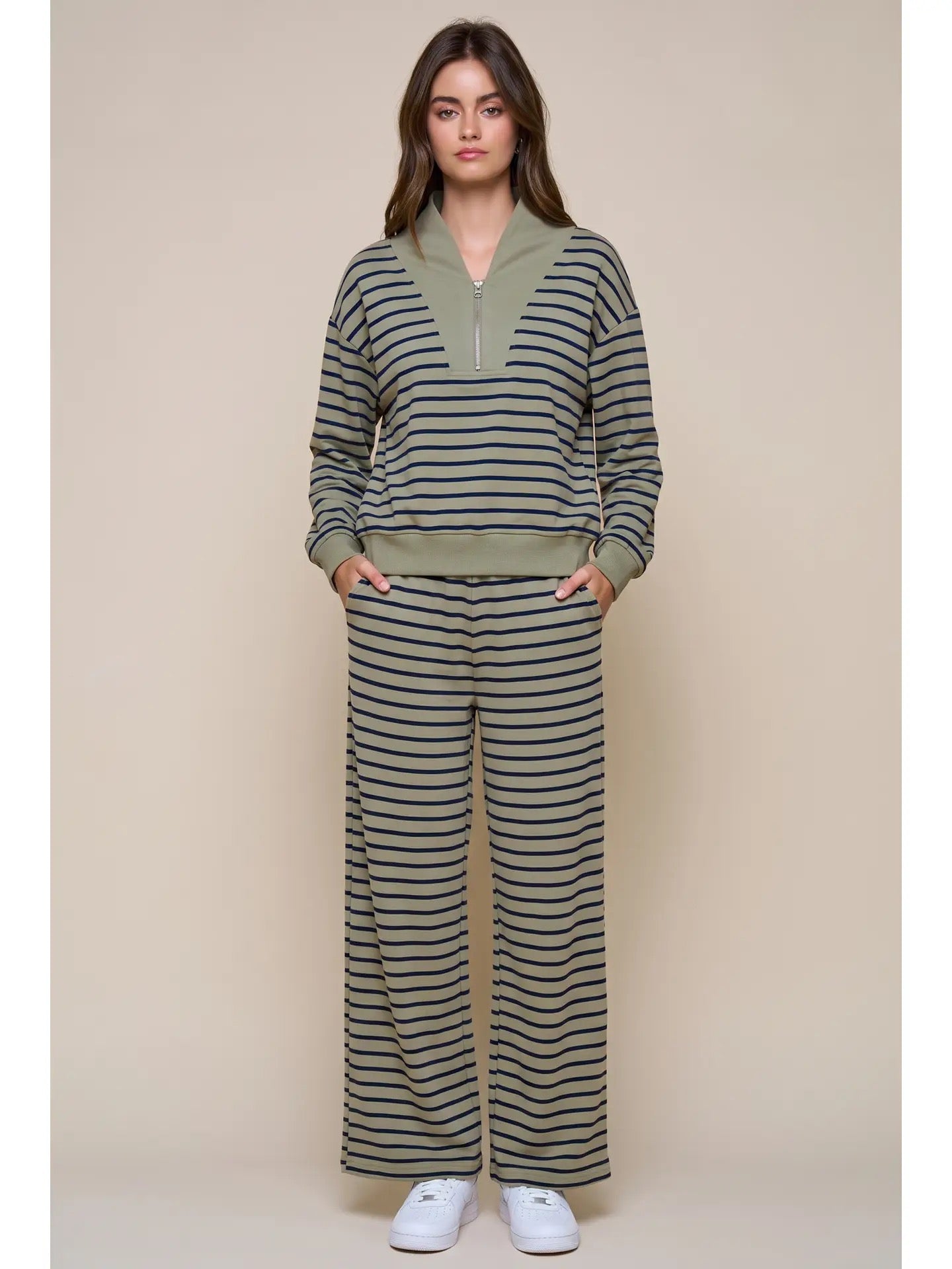 Stripe Knit Pants | Olive & Navy
