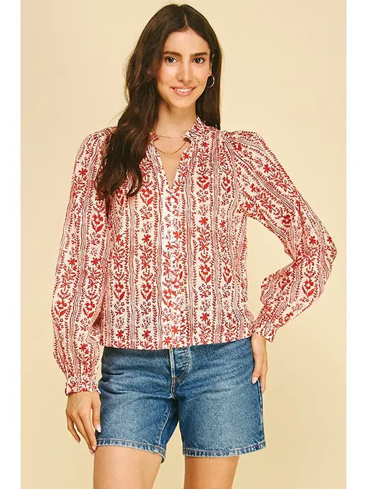 Tabitha Blouse | Red Botanical
