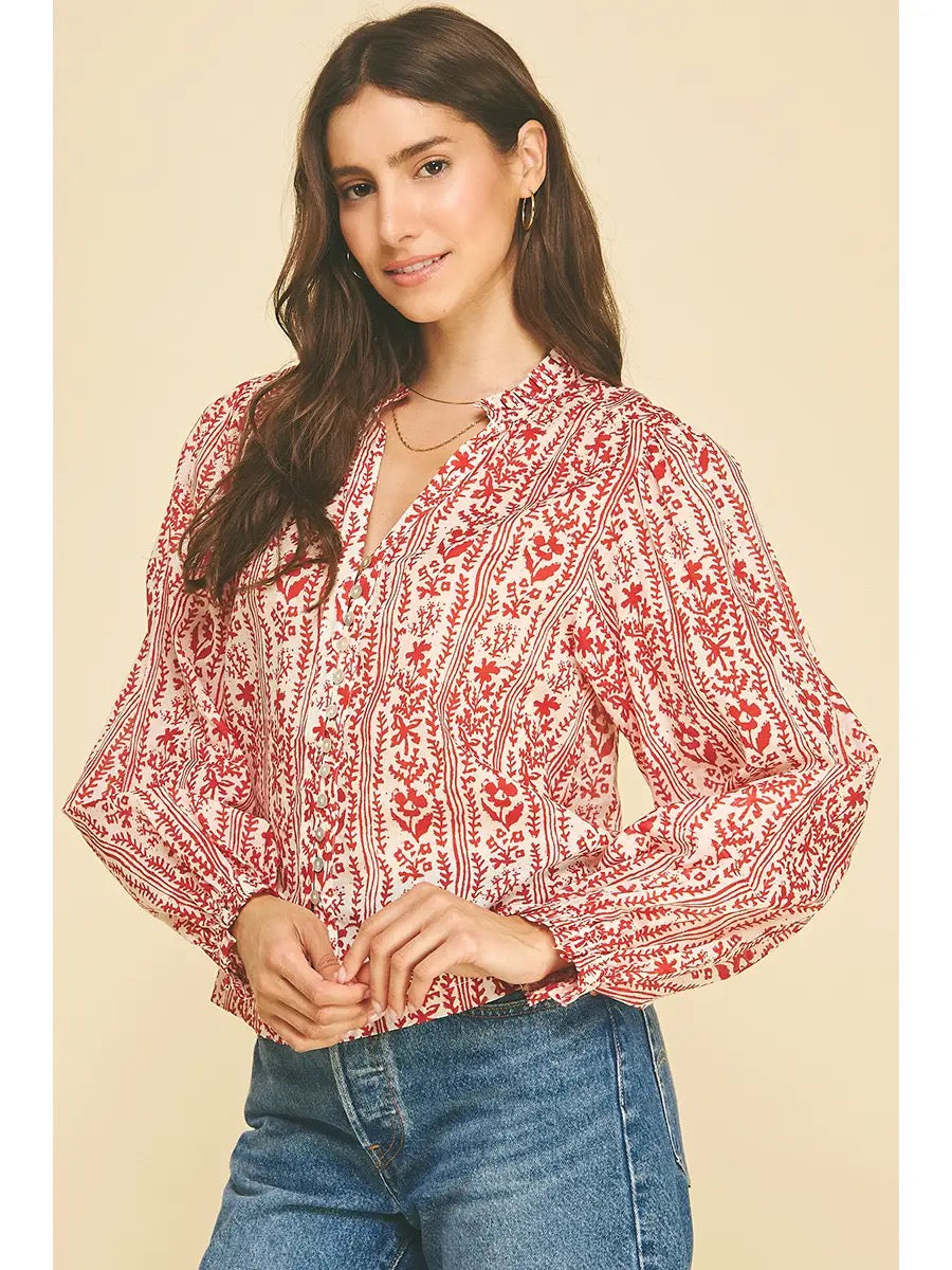 Tabitha Blouse | Red Botanical