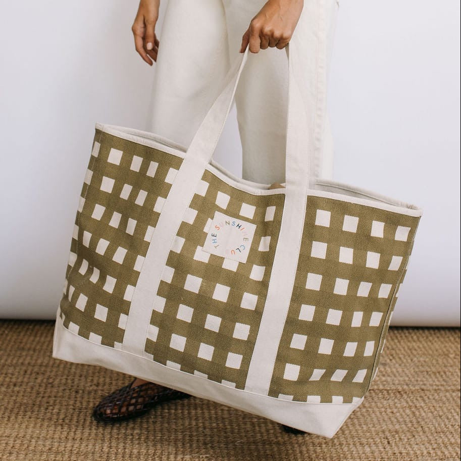 Painted Gingham Canvas Tote