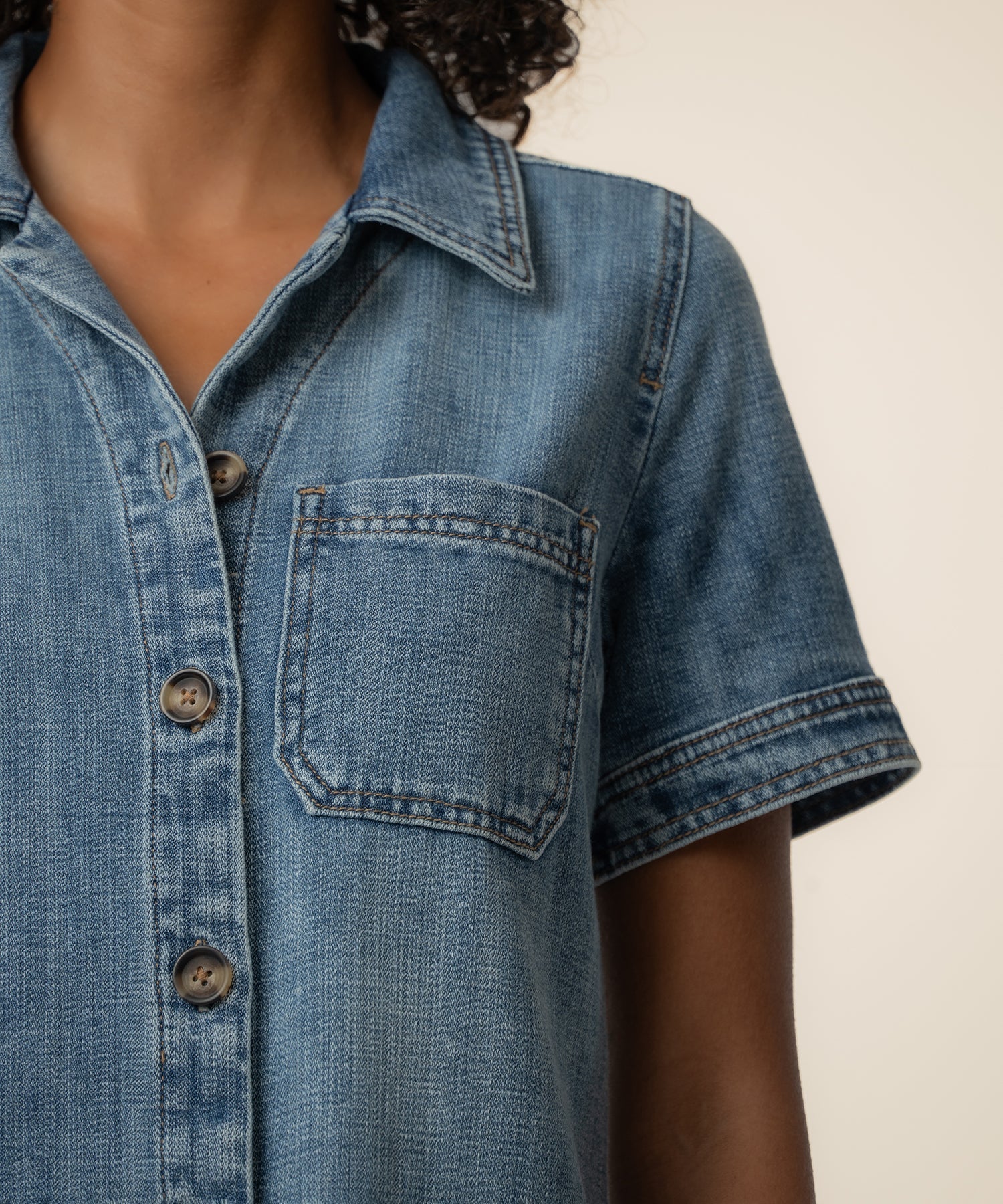 KUT from the Kloth Parker short sleeve denim dress with button front and chest pocket