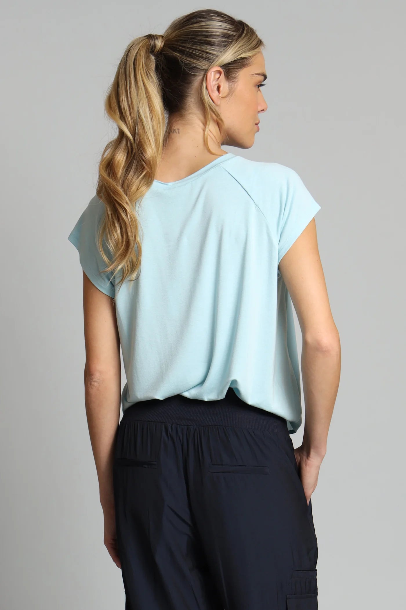 Short  Sleeve V- Neck Tee | Tiffany Blue