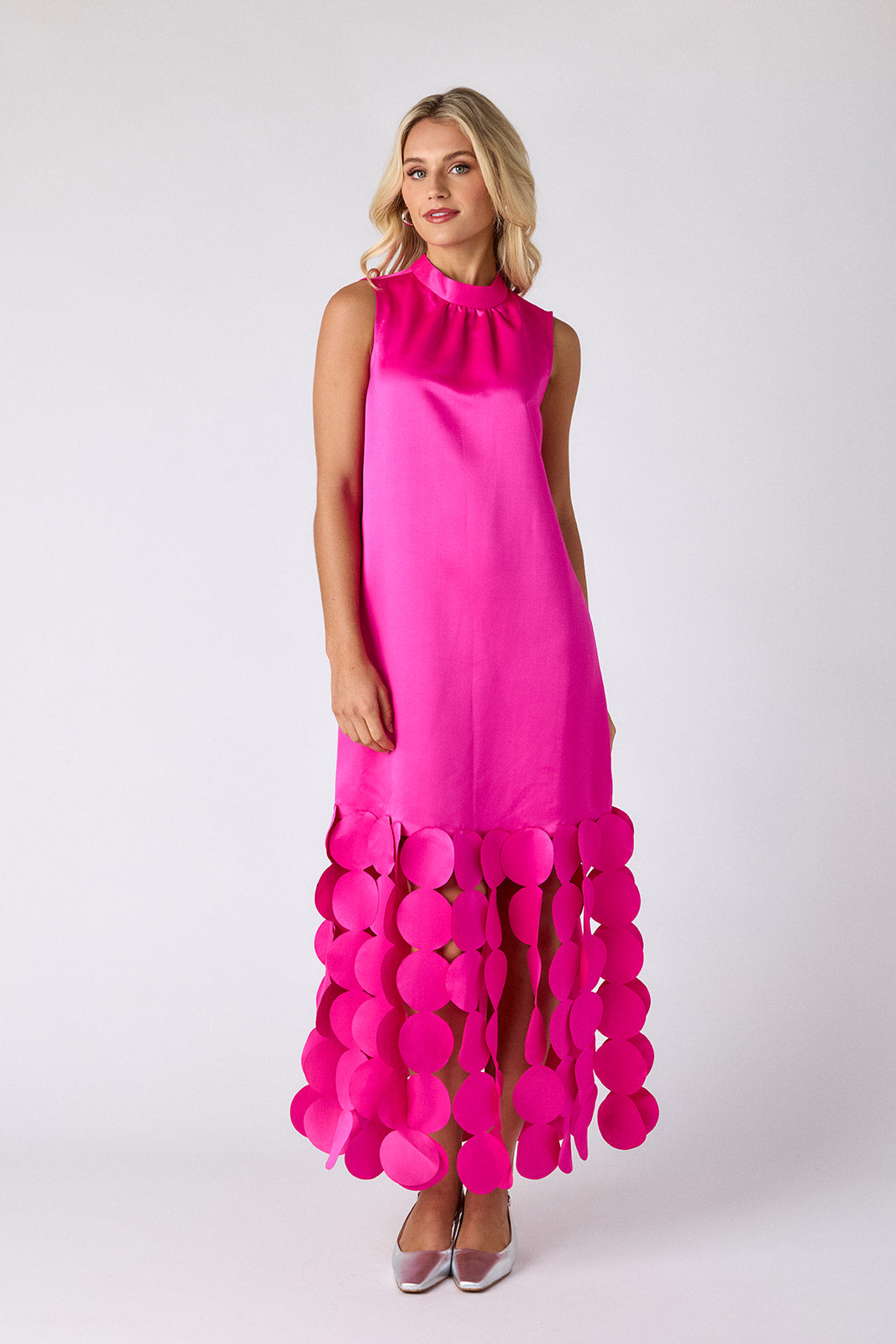 Crosby by Mollie Burch Ponce Party Dress in Mollie Pink with circular cutout hem detail