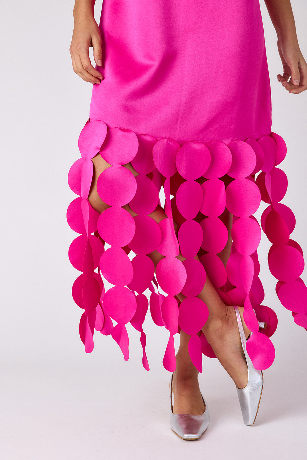 Crosby by Mollie Burch Ponce Party Dress in Mollie Pink with circular disc fringe hem detail