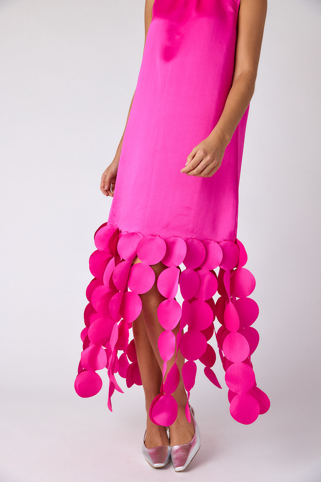 Crosby by Mollie Burch Ponce Party Dress in Mollie Pink with circular disc hem embellishments