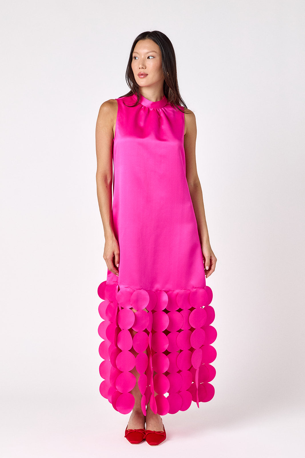 Crosby by Mollie Burch Ponce Party Dress in Mollie Pink with circular disc hem detail