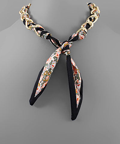Floral Scarf Wrapped Chain Necklace