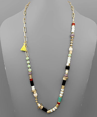 Tassel & Multi Shape Bead Necklace