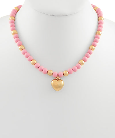 Wooden Bead Heart Pendant Necklace