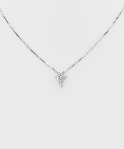 CZ Mini Cross Pendant Necklace - Clear / Rhodium