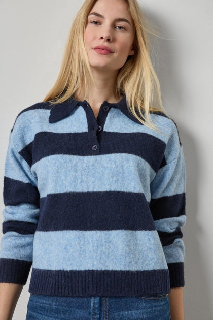 Striped Polo Sweater | Clearwater Stripe