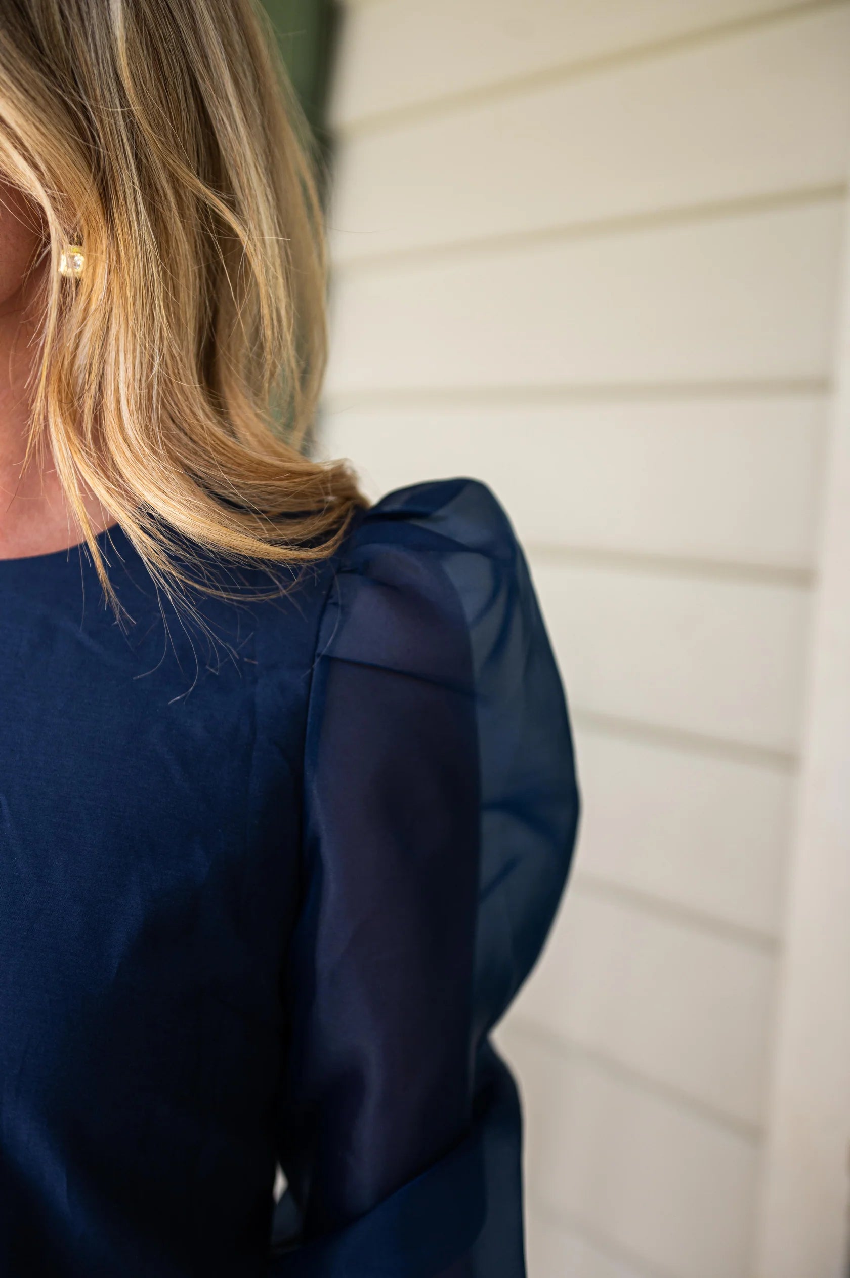 Navy Puff Sleeve Top