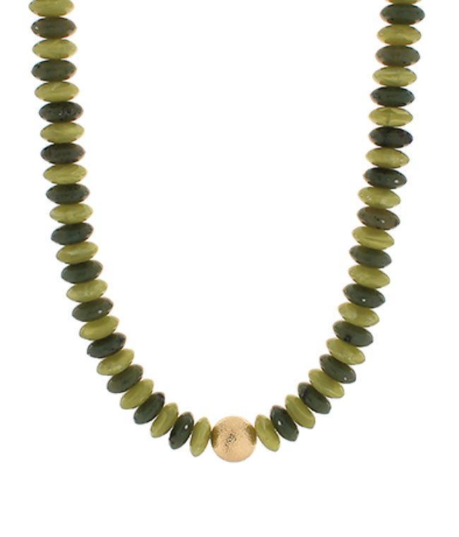 Rondelle Bead Necklace | Olive & Gold