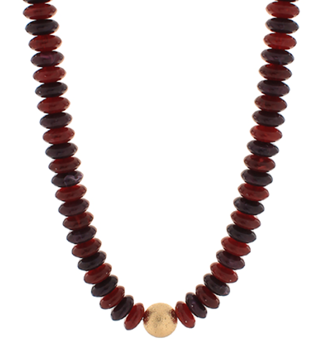 Rondelle Bead Necklace | Burgendy & Gold