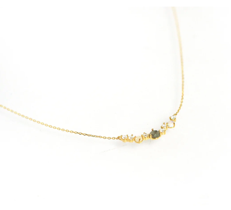 Multi-Stone Cluster Bar Necklace