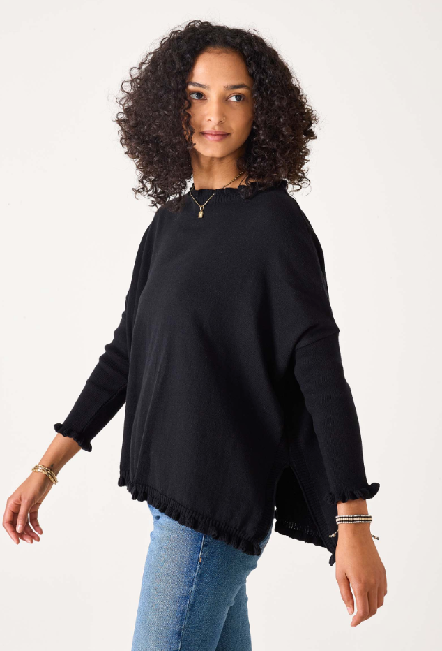 Catalina Cotton Ruffle Sweater | Black